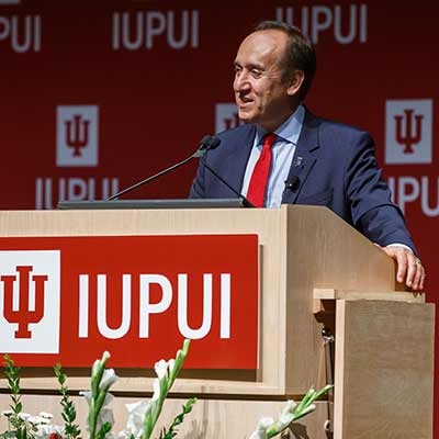IUPUI Chancellor Nasser H. Paydar delivers the 2019 State of the Campus Address.