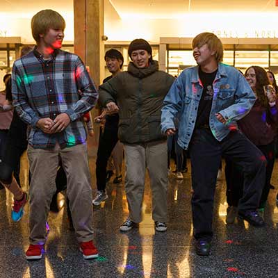 Students dance in the Campus Center during Celebrate IUPUI Day festivities.